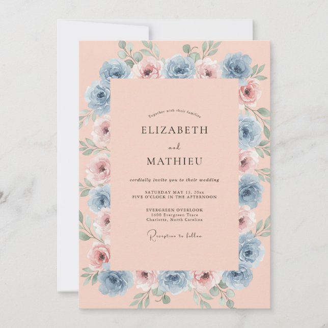 Cornflower Mauve Peony Wedding Invitation (Front)