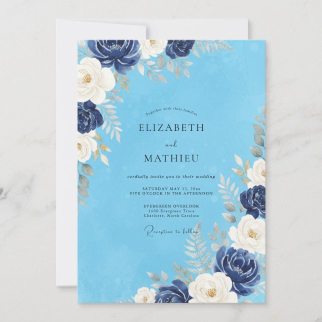 Cornflower Midnight Petal Wedding Invitation (Front)