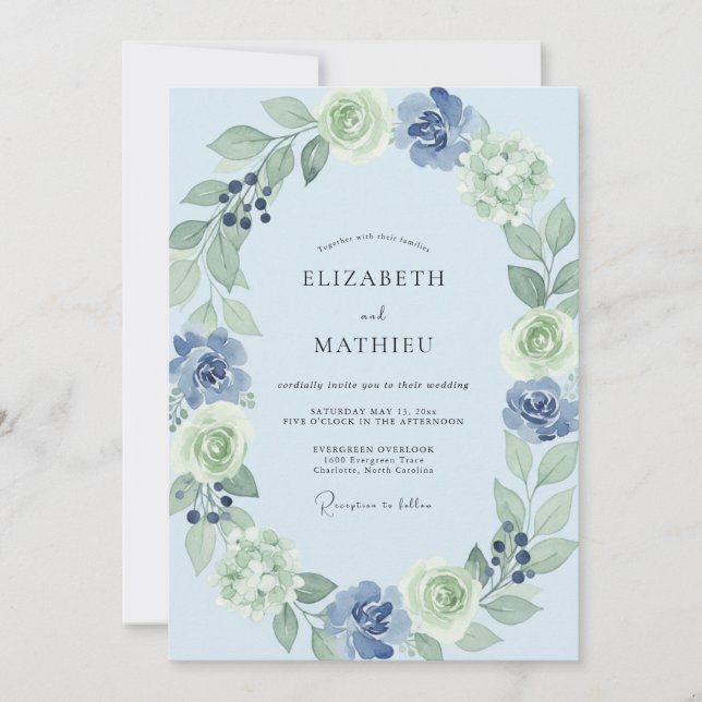 Cornflower Mint Foliage Sage Wedding Invitation (Front)