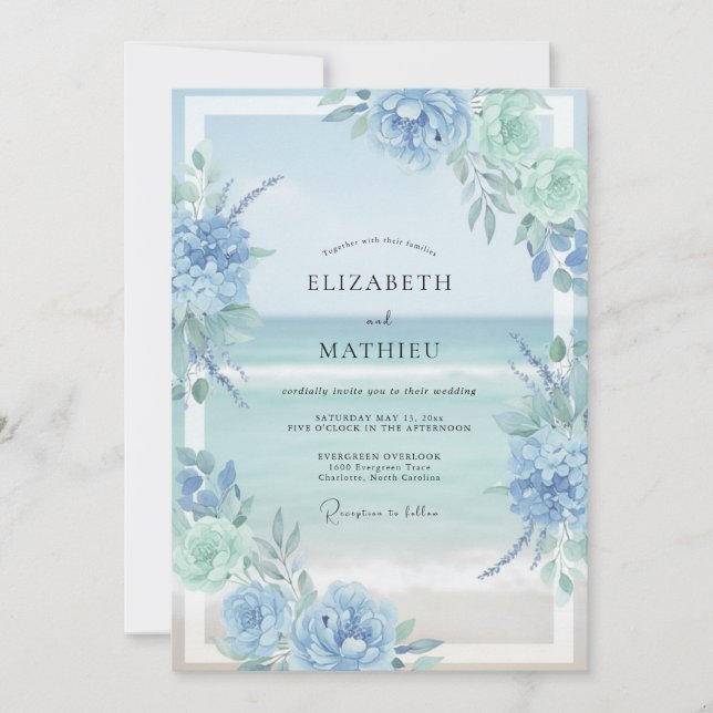 Cornflower Mint Hydrangea Eucalyptus Wedding Invitation (Front)