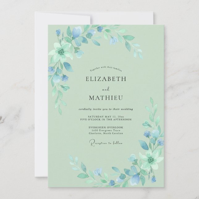 Cornflower Mint Painted Wedding Invitation (Front)