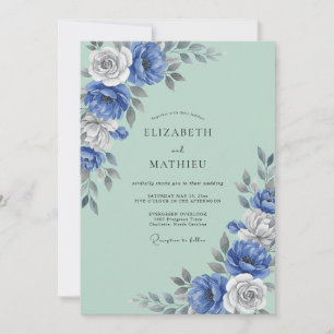 Cornflower Mint Petal Wedding Invitation