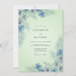 Cornflower Mint Tropical Eucalyptus Wedding Invitation