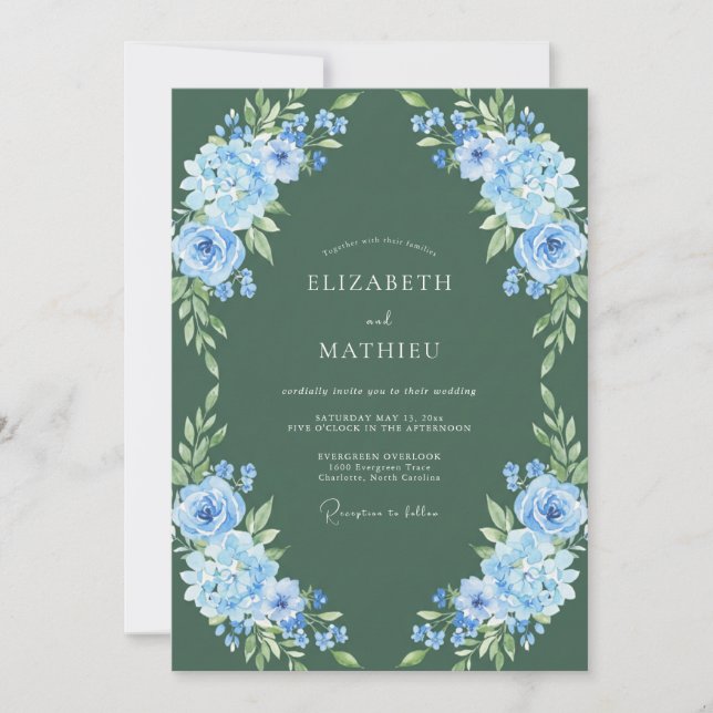 Cornflower Moss Painted Wedding Invitation (Front)