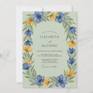 Cornflower Ochre Wreath Wedding Invitation