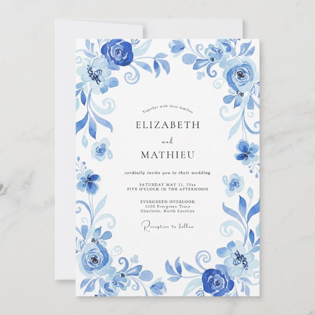 Cornflower Painted Vine Wedding Invitation (Front)