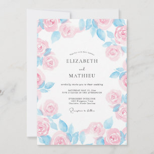 Cornflower Pastel Pink Petal Wedding Invitation