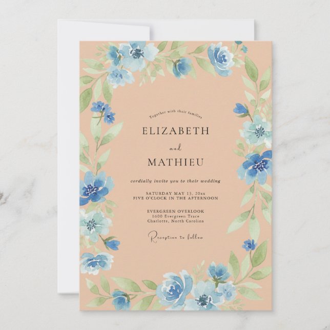 Cornflower Peach Petal Wedding Invitation (Front)
