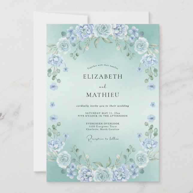 Cornflower Peony Wreath Wedding Invitation (Front)