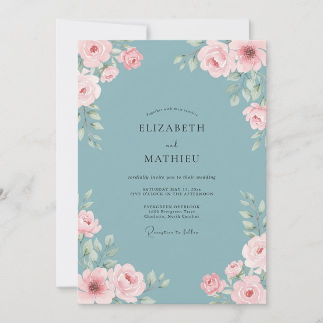 Cornflower Pink Peony Wedding Invitation (Front)