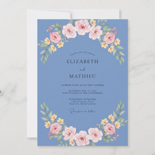 Cornflower Pink Ranunculus Eucalyptus Wedding Invitation (Front)