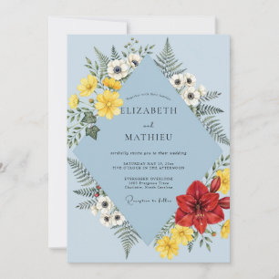 Cornflower Poppy Fern Wedding Invitation