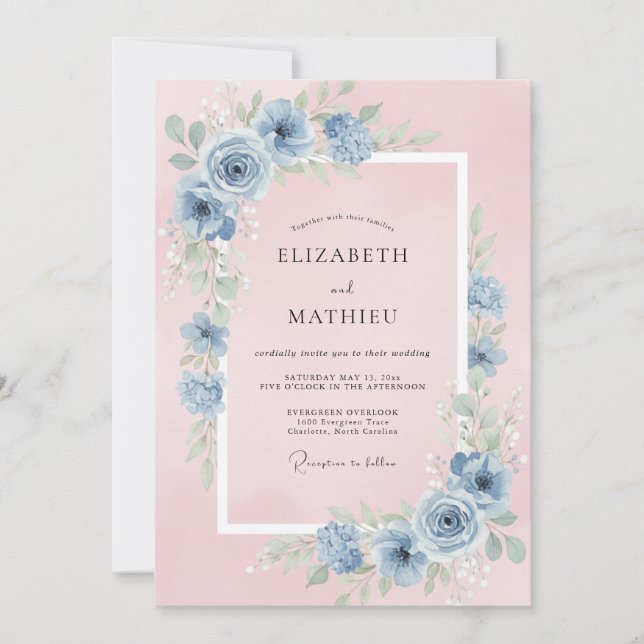 Cornflower Quartz Ranunculus Eucalyptus Wedding Invitation (Front)