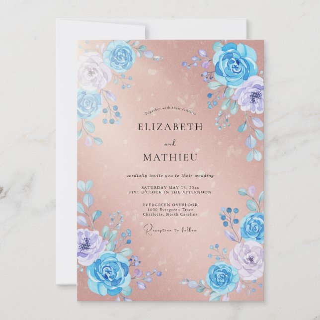 Cornflower Rose Copper Petal Wedding Invitation (Front)