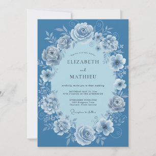 Cornflower Rose Wreath Wedding Invitation
