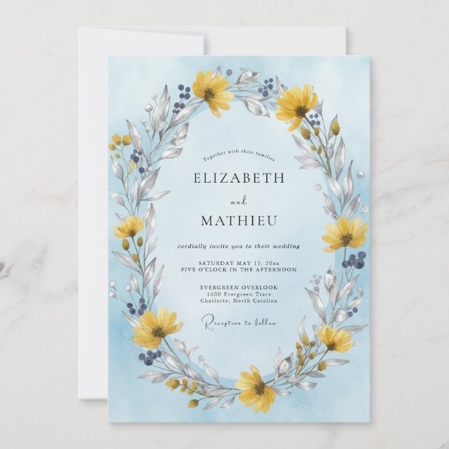 Cornflower Saffron Wreath Wedding Invitation (Front)