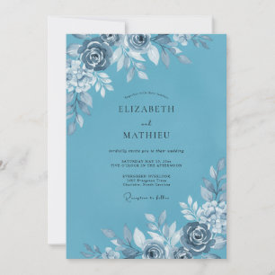 Cornflower Silver Rose Wedding Invitation