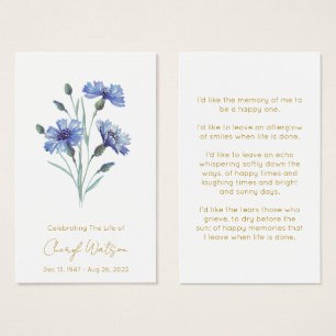 Cornflower Simple Memorial Prayer Card