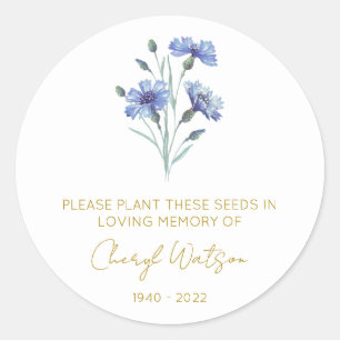 Cornflower Simple Memorial Seed Packet Classic Round Sticker