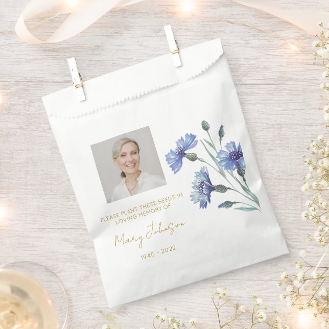 Cornflower | Simple Photo Funeral Seed Favour Bag (Clipped)
