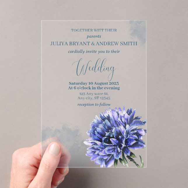 Cornflower simple wedding  acrylic invitations (Insitu (Handheld))