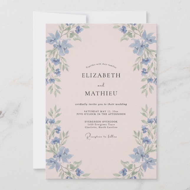 Cornflower Soft Blush Petal Wedding Invitation (Front)
