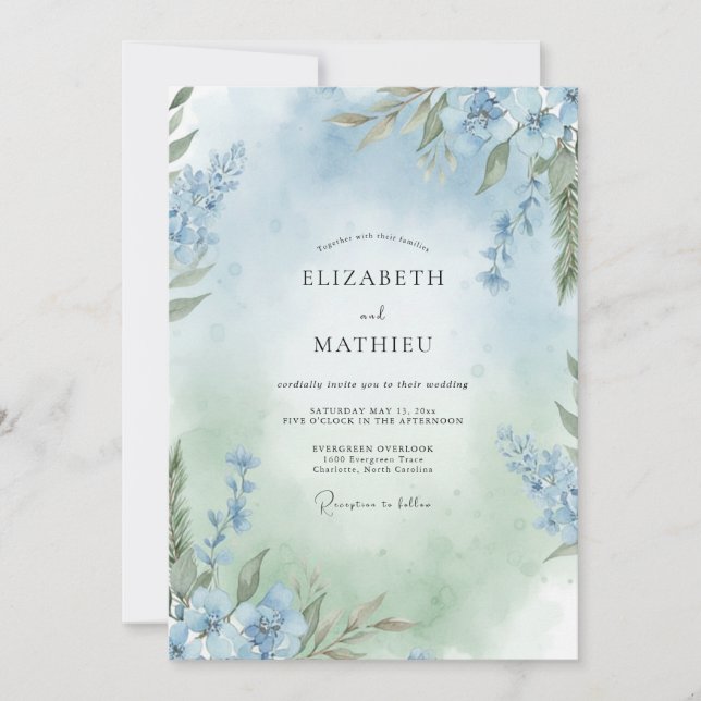 Cornflower Soft Sage Wildflower Wedding Invitation (Front)