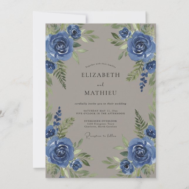 Cornflower Taupe Leafy Wedding Invitation (Front)