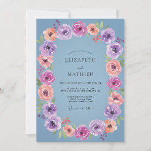 Cornflower Violet Ranunculus Eucalyptus Wedding Invitation