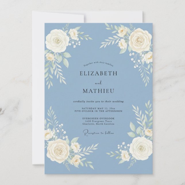 Cornflower White Painted Wedding Invitation (Front)