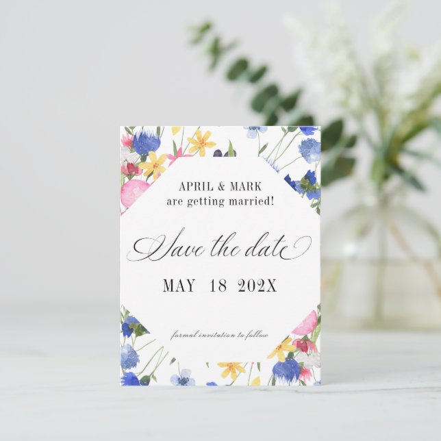 Cornflower Wildflower Wedding Save The Date (Standing Front)
