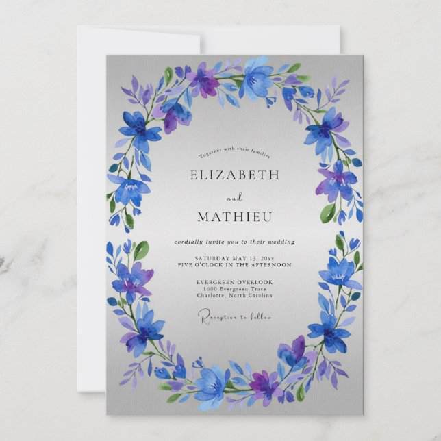 Cornflower Wreath Wedding Invitation (Front)