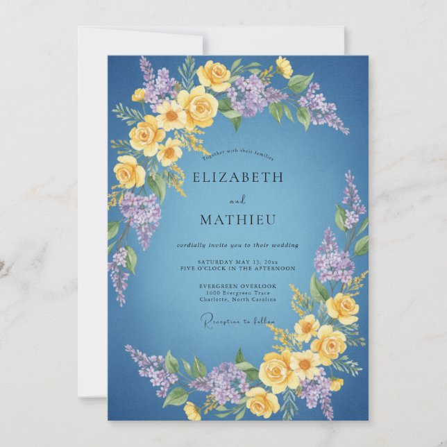 Cornflower Yellow Wisteria Wedding Invitation (Front)