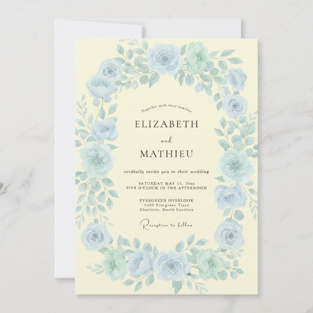 Cornflower Yellow Wreath Wedding Invitation (Front)