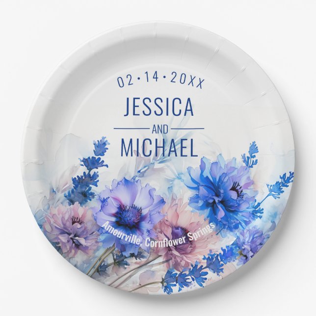 💍  Cornflowers and Lavender Bliss  Paper Plate (Front)