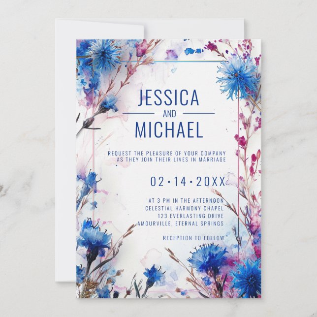 💍 Cornflowers and Lavender Bliss wedding  Invitation (Front)