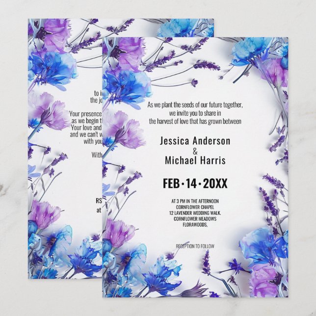 💍 Cornflowers and Lavender Elegance Invitation (Front/Back)