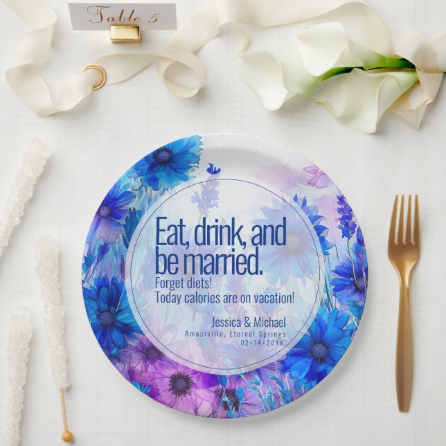 💍 Cornflowers and Lavender Elegance Paper Plate (Wedding)