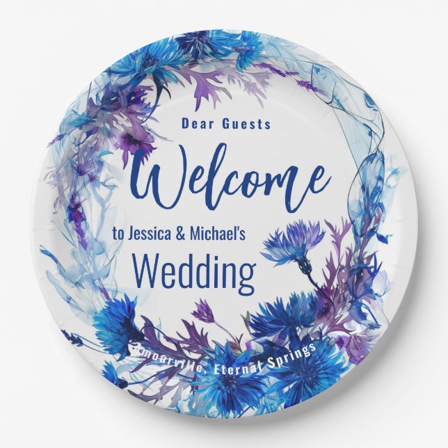 💍🪻  Cornflowers and Lavender Elegance Paper Plate (Front)