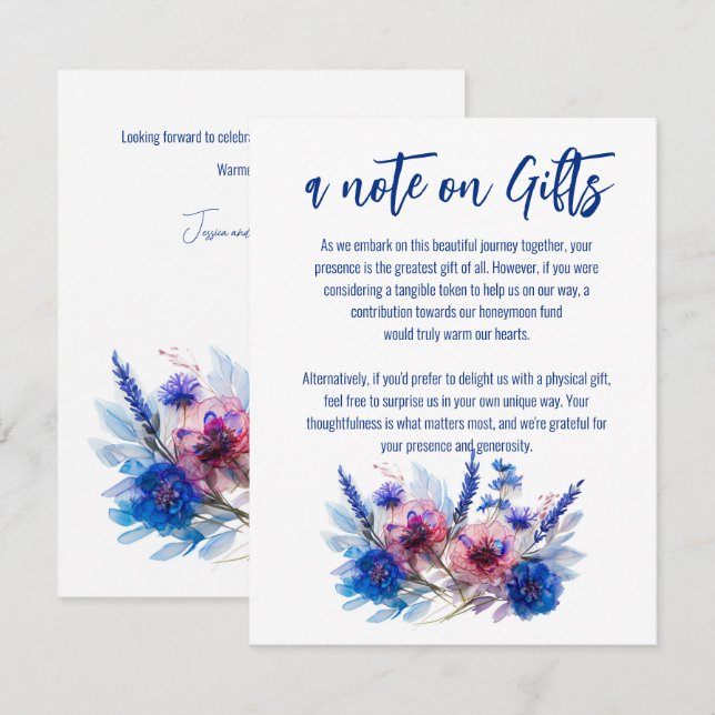 Cornflowers and Lavender note on Gifts Enclosure Card (Front/Back)