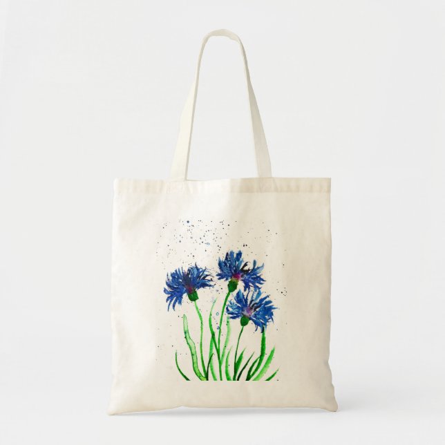 Cornflowers blue floral rustic pretty modern cute tote bag (Front)