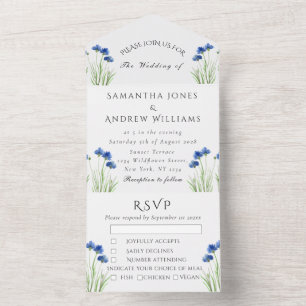 Cornflowers Blue Flowers Rustic Wildflower Wedding All In One Invitation