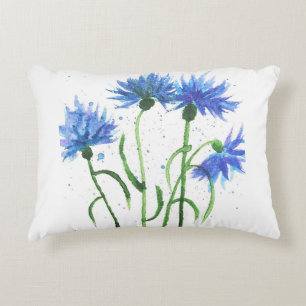 Cornflowers blue flowers watercolor rustic pretty decorative cushion