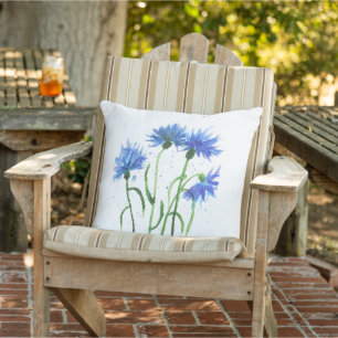 Cornflowers blue flowers watercolor Summer Trendy Cushion