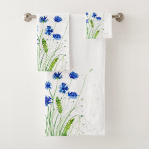 Cornflowers Blue flowers Wildflowers Watercolor Bath Towel Set