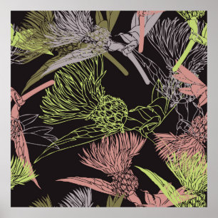 Cornflowers colourful patternpattern,flower,green, poster