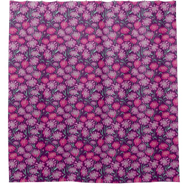 Cornflowers In Crayon Pink Burgandy Shower Curtain (Front)