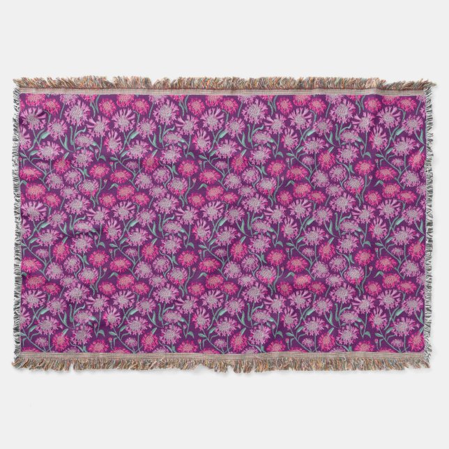 Cornflowers In Crayon Pink Burgandy Throw Blanket (Front)