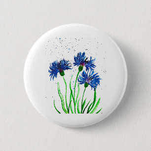 Cornflowers watercolor blue floral pretty rustic 6 cm round badge