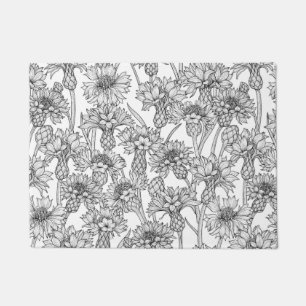 Cornflowers, wild flowers in black and white doormat